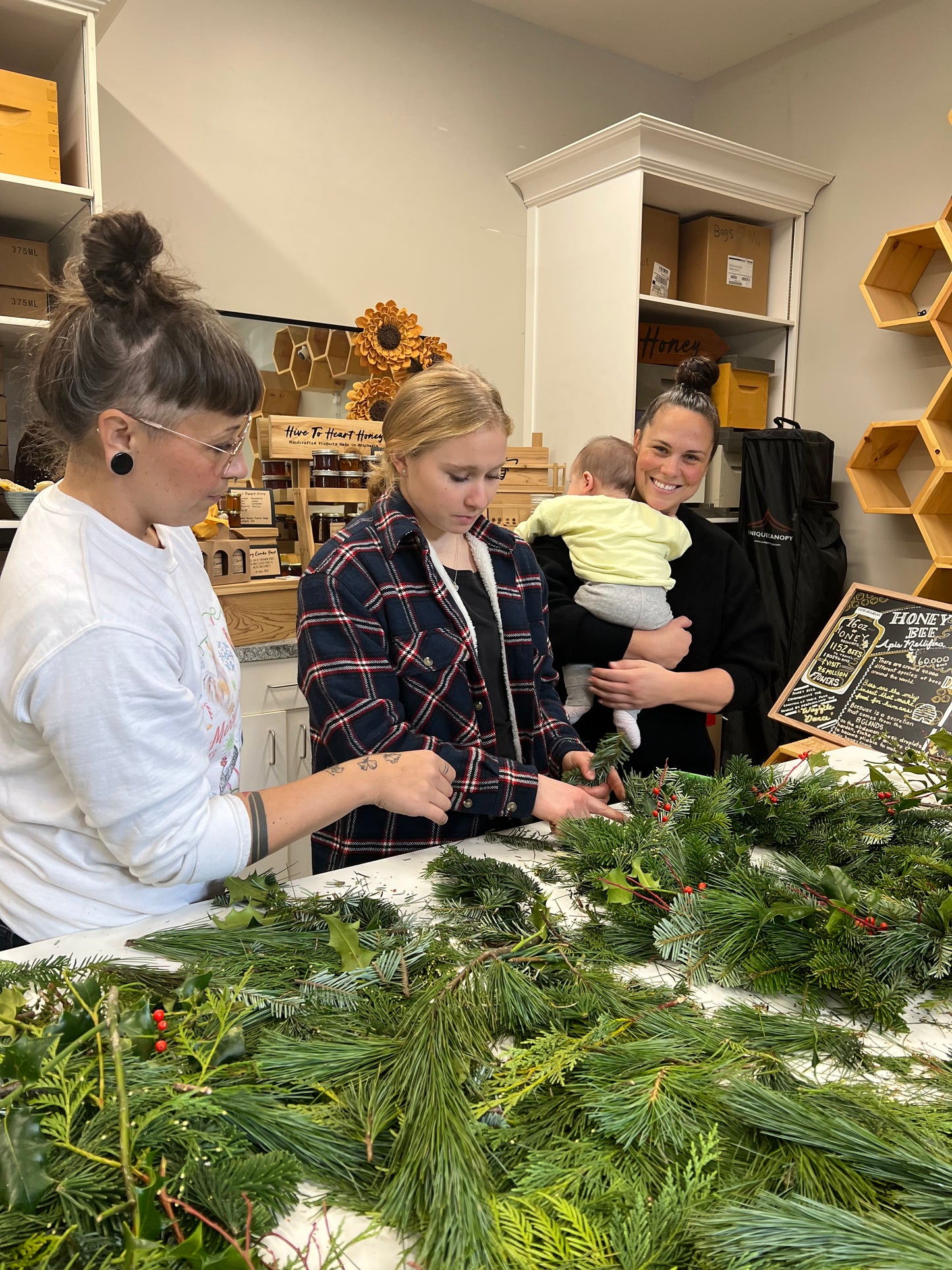 Holiday wreath making workshop in Metchosin.