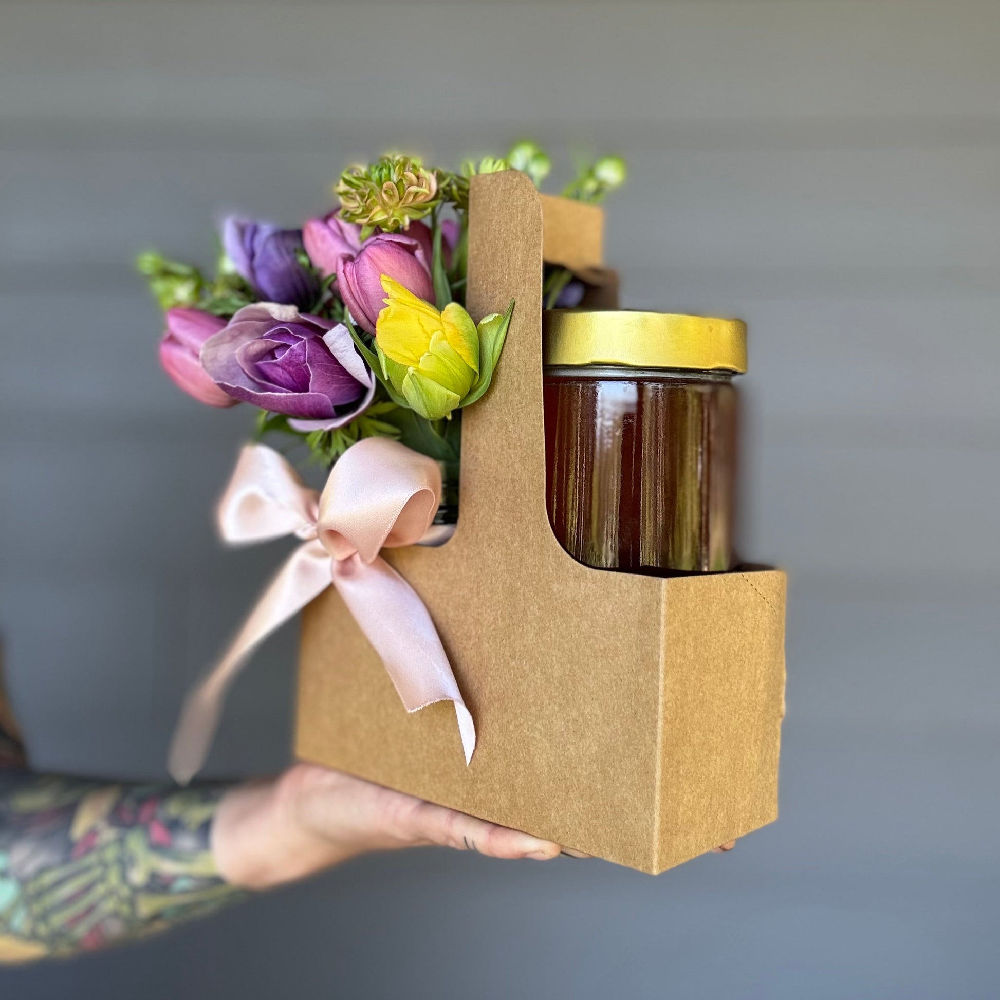 Mother's Day Flowers and Honey Gift Pack
